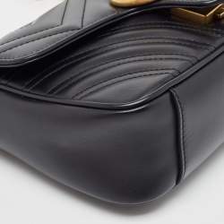 Gucci Black Matelassé Leather Mini GG Marmont Shoulder Bag