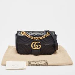 Gucci Black Matelassé Leather Mini GG Marmont Shoulder Bag
