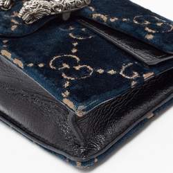 Pre Owned Gucci Black/Dark Green GG Velvet and Patent Leather Super Mini Dionysus Shoulder Bag