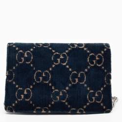 Pre Owned Gucci Black/Dark Green GG Velvet and Patent Leather Super Mini Dionysus Shoulder Bag