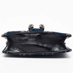 Pre Owned Gucci Black/Dark Green GG Velvet and Patent Leather Super Mini Dionysus Shoulder Bag