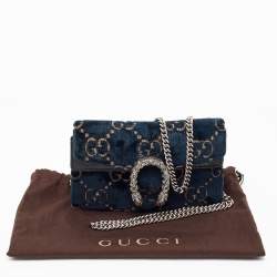Pre Owned Gucci Black/Dark Green GG Velvet and Patent Leather Super Mini Dionysus Shoulder Bag