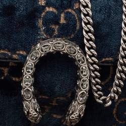 Pre Owned Gucci Black/Dark Green GG Velvet and Patent Leather Super Mini Dionysus Shoulder Bag