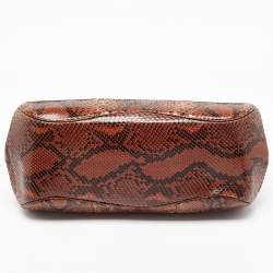 Pre Owned Gucci Brown Python Leather Lady Lock Bamboo Large Top Handle Bag