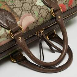 Pre Owned Gucci Brown/Beige Tian Print GG Supreme Canvas Medium Boston Bag