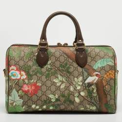 Pre Owned Gucci Brown/Beige Tian Print GG Supreme Canvas Medium Boston Bag