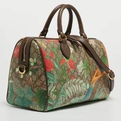 Pre Owned Gucci Brown/Beige Tian Print GG Supreme Canvas Medium Boston Bag