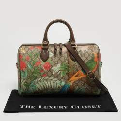 Pre Owned Gucci Brown/Beige Tian Print GG Supreme Canvas Medium Boston Bag