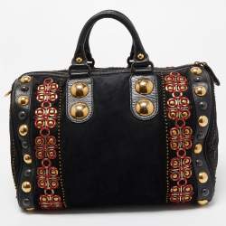 Pre Owned Gucci Black Suede and Leather Babouska Embellished Boston Bag