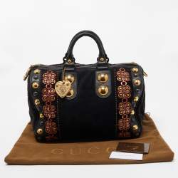 Pre Owned Gucci Black Suede and Leather Babouska Embellished Boston Bag