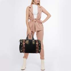 Pre Owned Gucci Black Suede and Leather Babouska Embellished Boston Bag