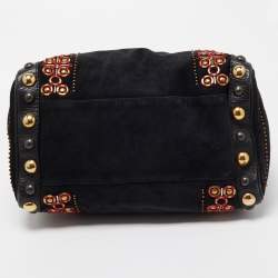 Pre Owned Gucci Black Suede and Leather Babouska Embellished Boston Bag
