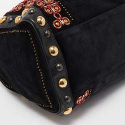 Pre Owned Gucci Black Suede and Leather Babouska Embellished Boston Bag