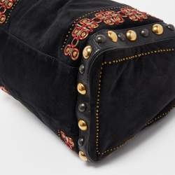 Pre Owned Gucci Black Suede and Leather Babouska Embellished Boston Bag