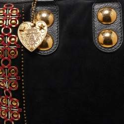 Pre Owned Gucci Black Suede and Leather Babouska Embellished Boston Bag