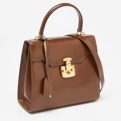 مملوكة مسبقًا Gucci Brown Leather Vintage Kelly Rare Lady Lock Top Handle Bag