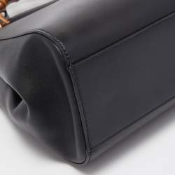 Pre Owned Gucci Black Leather Bamboo Nymphaea Medium Shoulder Bag