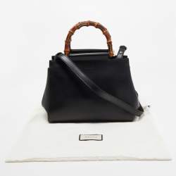 Pre Owned Gucci Black Leather Bamboo Nymphaea Medium Shoulder Bag