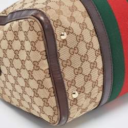 Pre Owned Gucci Brown/Beige GG Canvas Medium Vintage Web Boston Bag