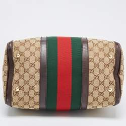 Pre Owned Gucci Brown/Beige GG Canvas Medium Vintage Web Boston Bag