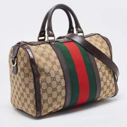 Pre Owned Gucci Brown/Beige GG Canvas Medium Vintage Web Boston Bag
