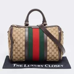 Pre Owned Gucci Brown/Beige GG Canvas Medium Vintage Web Boston Bag