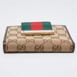 Gucci Beige/Brown GG Canvas and Leather Web French Wallet