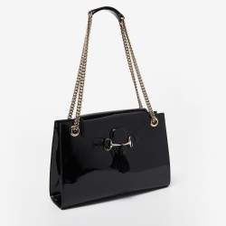 Pre Owned Gucci Black Patent Leather Large Emily Chain Shoulder Bag