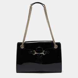 Pre Owned Gucci Black Patent Leather Large Emily Chain Shoulder Bag