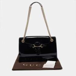 Pre Owned Gucci Black Patent Leather Large Emily Chain Shoulder Bag