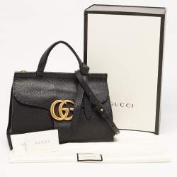 Pre Owned Gucci Black Leather Medium GG Marmont Top Handle Bag