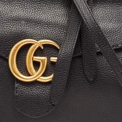 Pre Owned Gucci Black Leather Medium GG Marmont Top Handle Bag