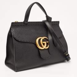 Pre Owned Gucci Black Leather Medium GG Marmont Top Handle Bag