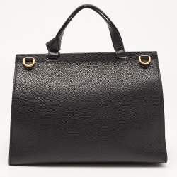Pre Owned Gucci Black Leather Medium GG Marmont Top Handle Bag