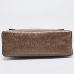 Gucci Bronze Leather Bamboo Flap Top Handle Bag