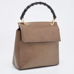 Gucci Bronze Leather Bamboo Flap Top Handle Bag