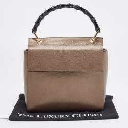 Gucci Bronze Leather Bamboo Flap Top Handle Bag