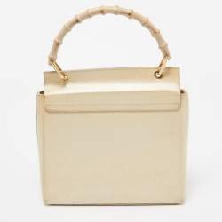Pre Owned Gucci Beige Leather Bamboo Tap Handle Bag