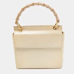 GUCCI Green Leather Bamboo Top Handle Shoulder Bag 124293