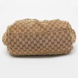 Pre Owned Gucci Off White/Beige GG Canvas and Leather Medium Sukey Boston Bag
