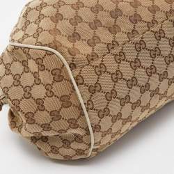 Pre Owned Gucci Off White/Beige GG Canvas and Leather Medium Sukey Boston Bag