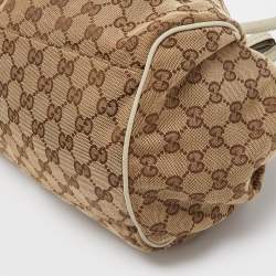 Pre Owned Gucci Off White/Beige GG Canvas and Leather Medium Sukey Boston Bag