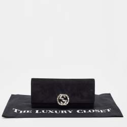 Pre Owned Gucci Black Suede GG Crystal Broadway Clutch
