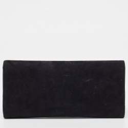 Pre Owned Gucci Black Suede GG Crystal Broadway Clutch