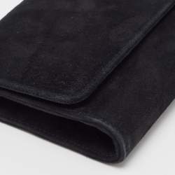Pre Owned Gucci Black Suede GG Crystal Broadway Clutch