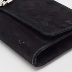 Pre Owned Gucci Black Suede GG Crystal Broadway Clutch