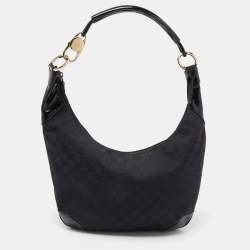 GUCCI Black Monogram Abbey D Ring Hobo Bag 268636