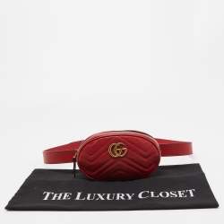 Pre Owned Gucci Red Matelassé Leather GG Marmont Belt Bag