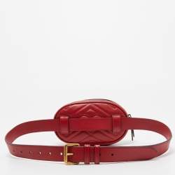 Pre Owned Gucci Red Matelassé Leather GG Marmont Belt Bag