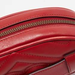 Pre Owned Gucci Red Matelassé Leather GG Marmont Belt Bag